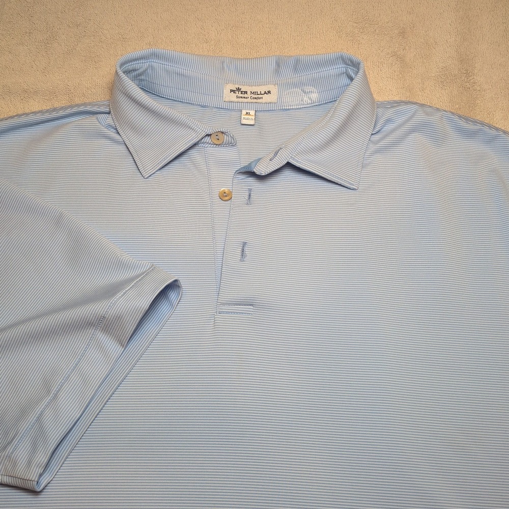 Peter Millar Summer Comfort Polo Shirt Mens Size XL Blue Stripe Performance